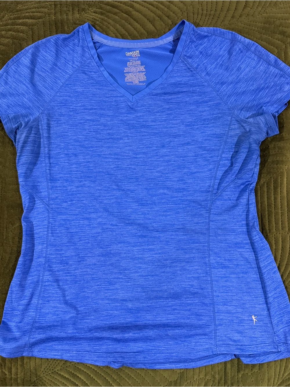 Danskin Now Women's Size L Royal Blue Heather V-Neck Short Sleeve Workout Tee